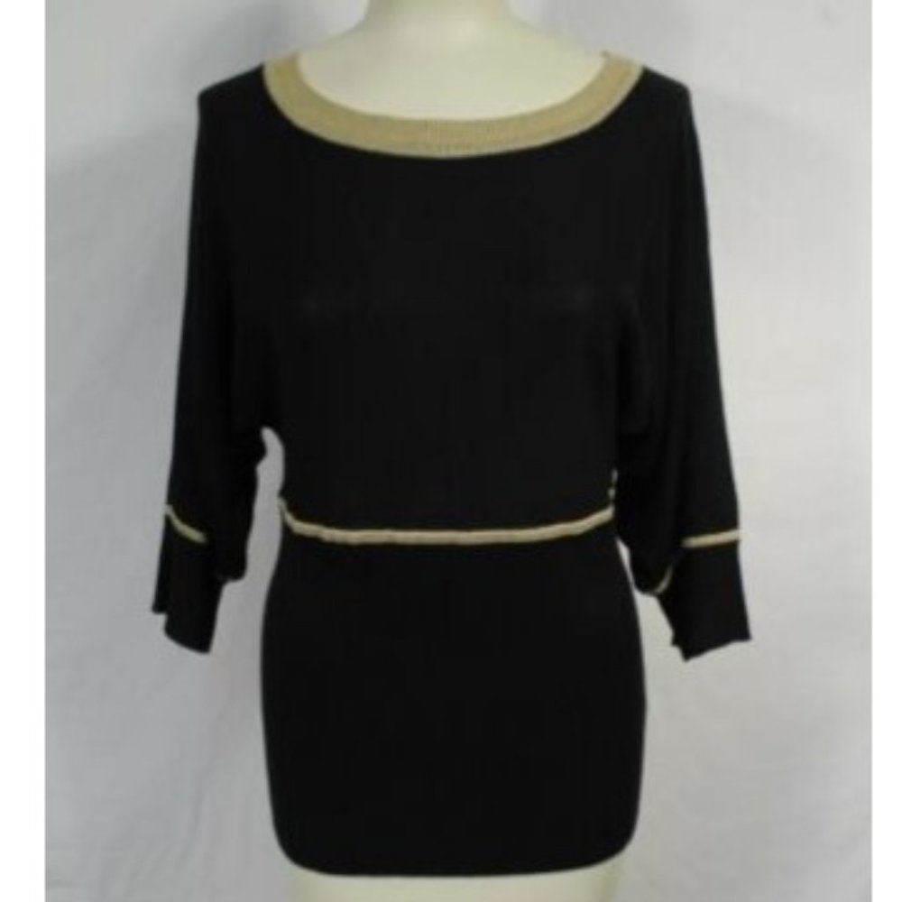 AGB Black Dolman Sleeve Sweater Gold Metallic Sz M - Picture 2 of 4